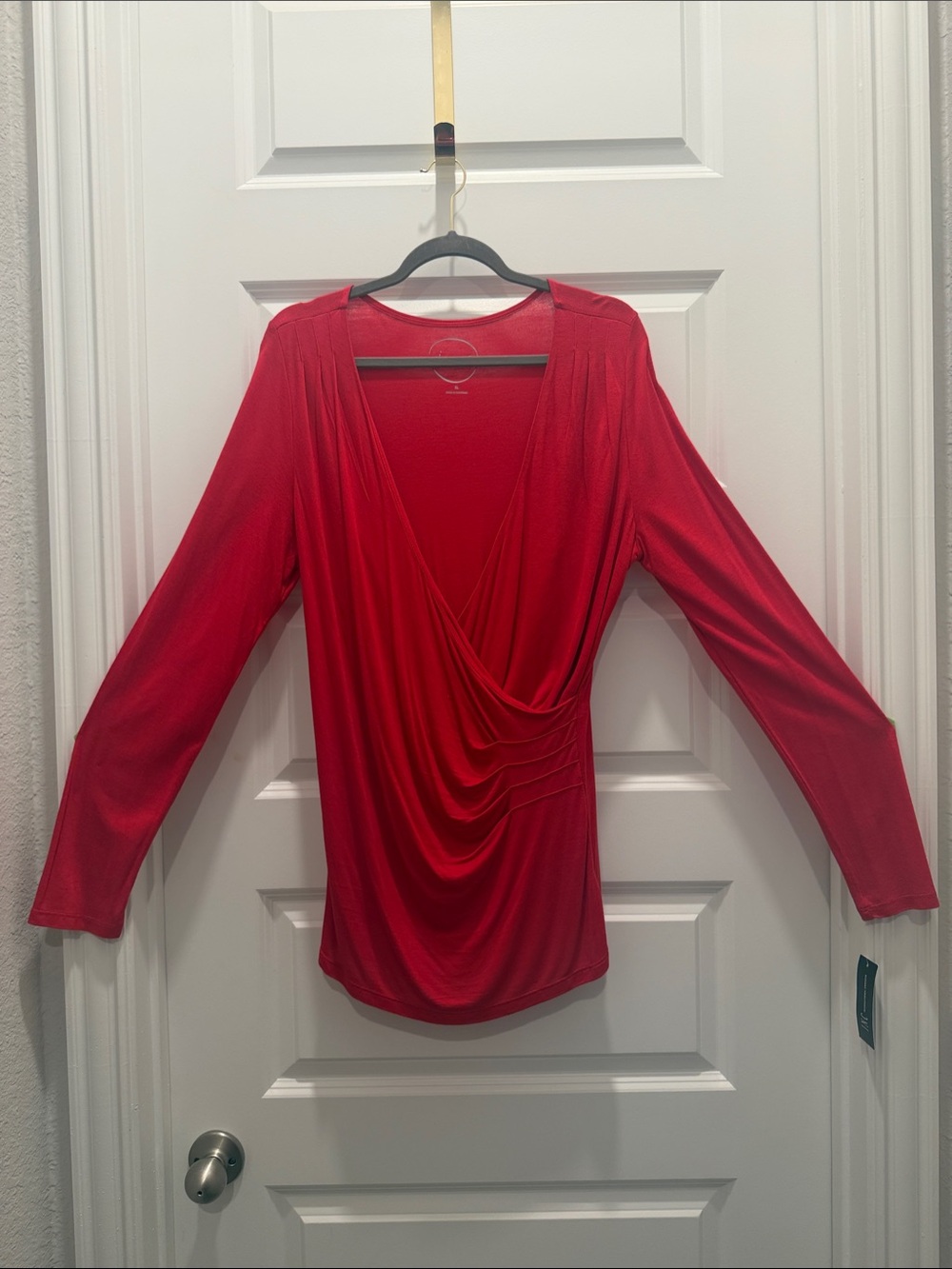 INC International Concepts Red Draped V-Neck Long Sleeve Top